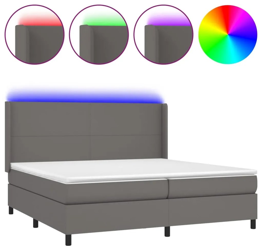 vidaXL Κρεβάτι Boxspring με Στρώμα & LED Γκρι 200x200 εκ. Συνθ. Δέρμα