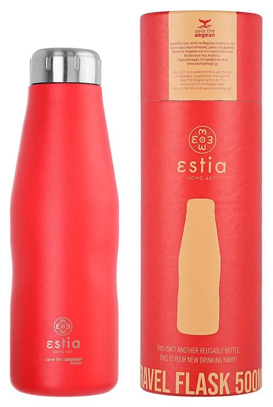 Θερμός-Μπουκάλι Ανοξείδωτο Scarlet Red Flask Save The Aegean Estia 500ml-7x7x22,3εκ. 01-8543