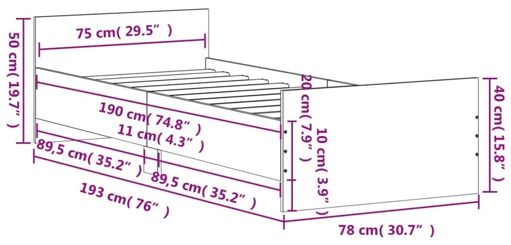 Πλαίσιο Κρεβατιού Χωρ. Στρώμα Sonoma Δρυς 75x190εκ Επεξ. Ξύλο - Καφέ