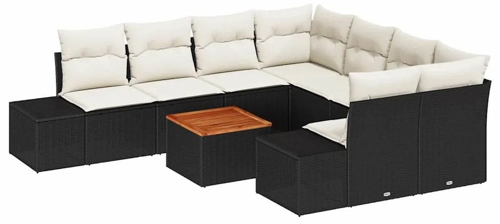 vidaXL Σετ Καναπέ Κήπου με μαξιλάρι 9 pcs Μαύρο Πολυ ράταν