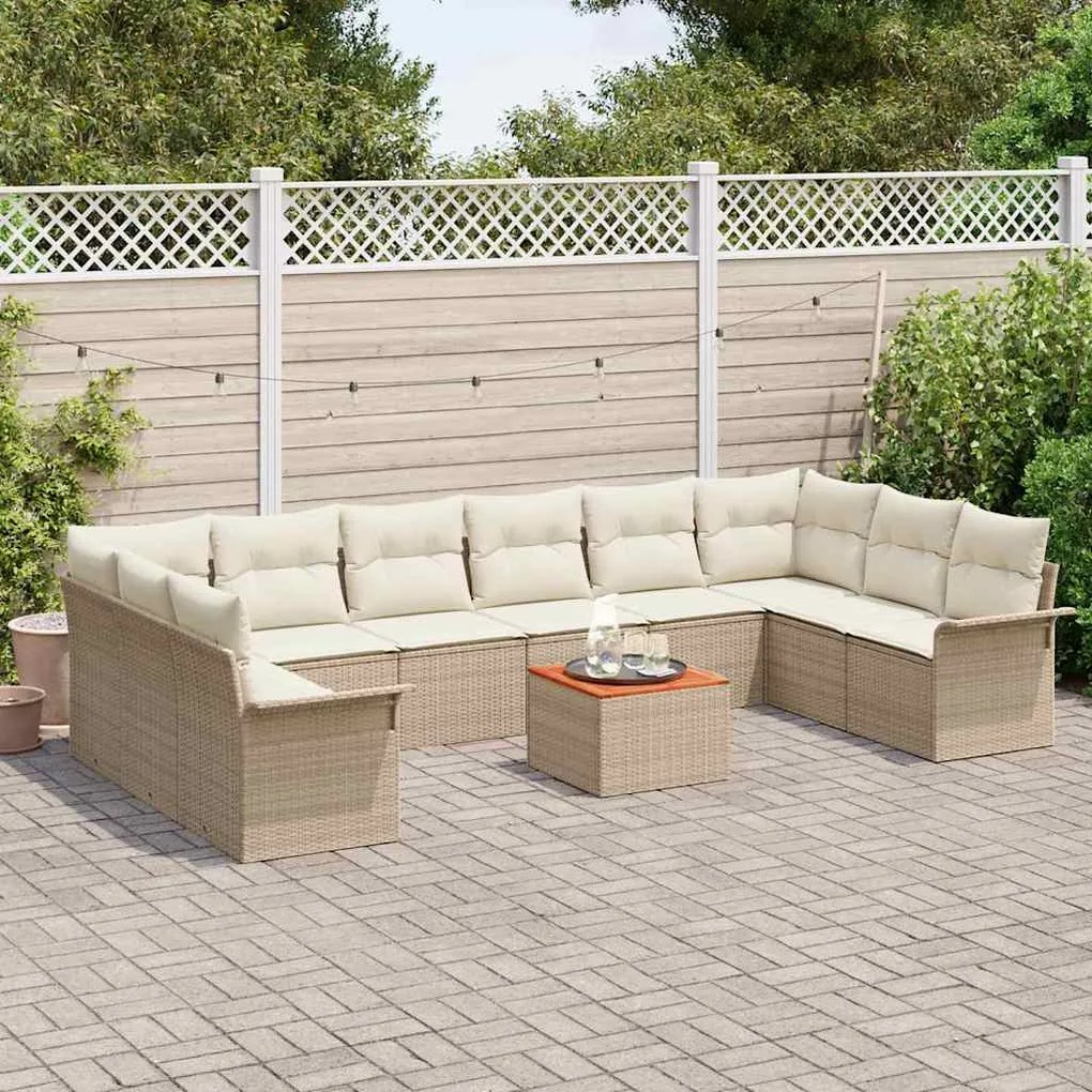 vidaXL Σετ Καναπέ Κήπου με μαξιλάρι 11 pcs Μπεζ, Κρέμα 55 x 55 x 37 εκ