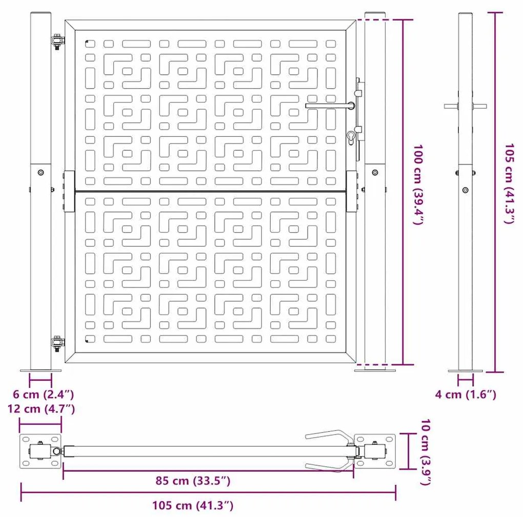 Πύλη κήπου 105x105 cm Σταυρός σχεδιασμού από διαβρωμένο χάλυβα - Καφέ