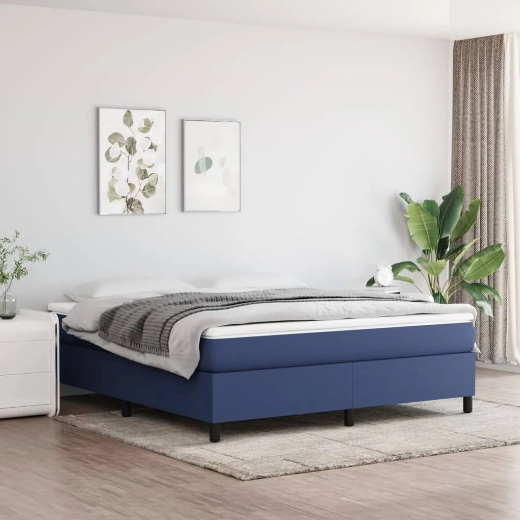 vidaXL Κρεβάτι Boxspring με Στρώμα Μπλε 160x200 εκ. Υφασμάτινο