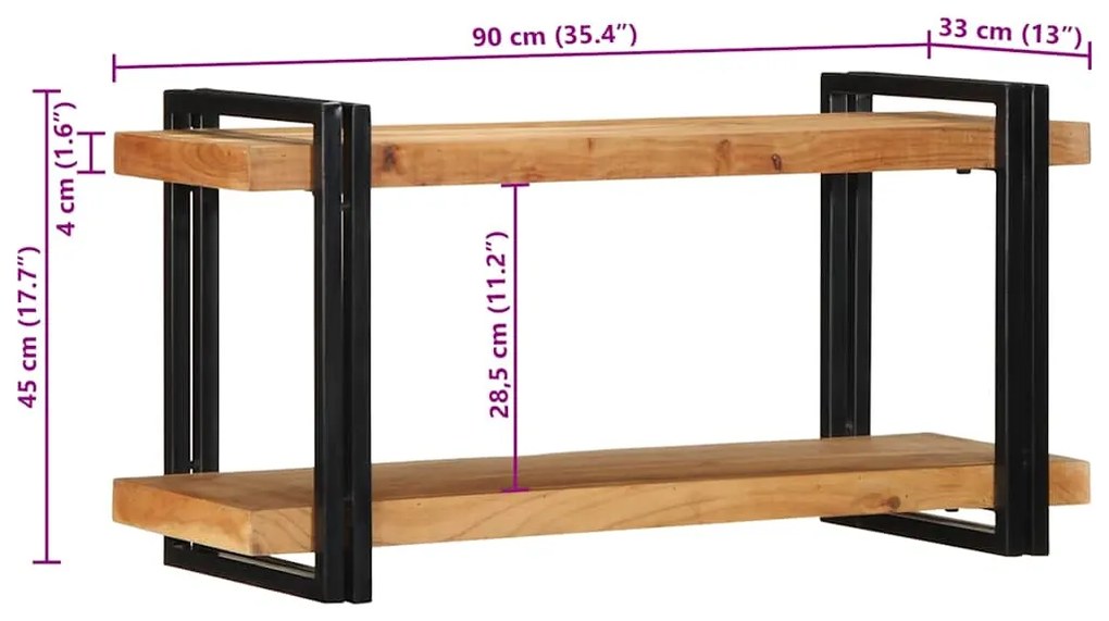 Ράφι τοίχου 90x33x45 cm μασίφ ξύλο ακακίας - Καφέ