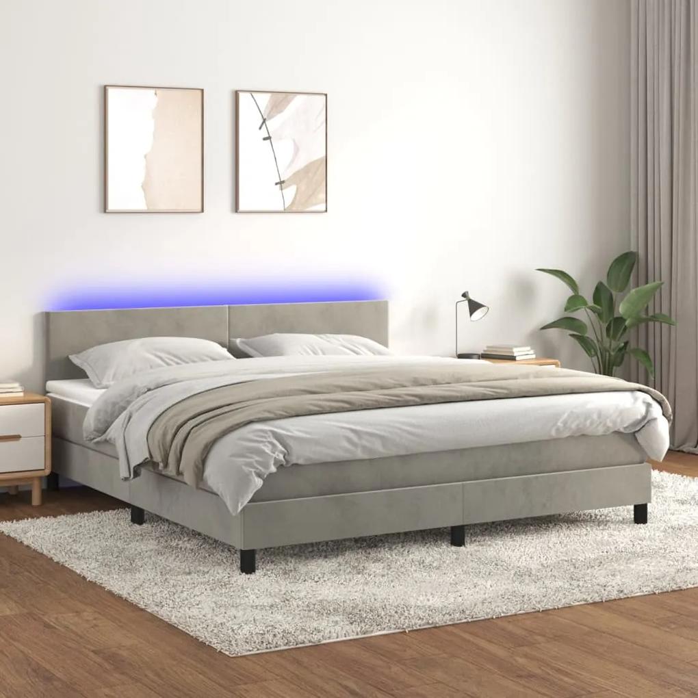 Κρεβάτι Boxspring με Στρώμα &amp; LED Αν.Γκρι 160x200 εκ. Βελούδινο