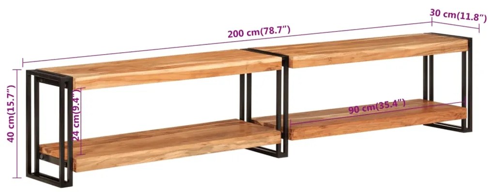 vidaXL Έπιπλο Τηλεόρασης 200 x 30 x 40 εκ. από Μασίφ Ξύλο Ακακίας