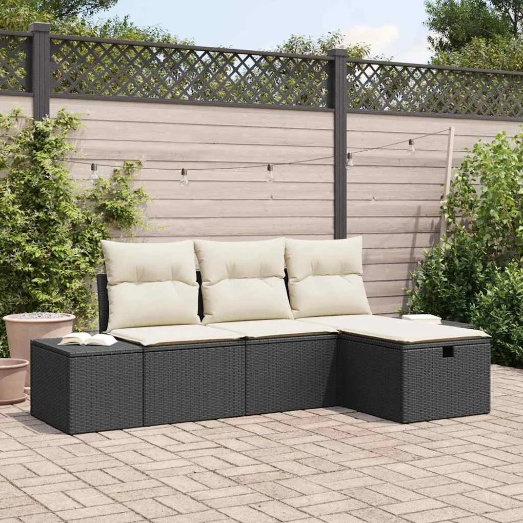 vidaXL Σετ Καναπέ Κήπου 4 pcs Μαύρο 55 x 62 x 69 εκ Πολυ ράταν