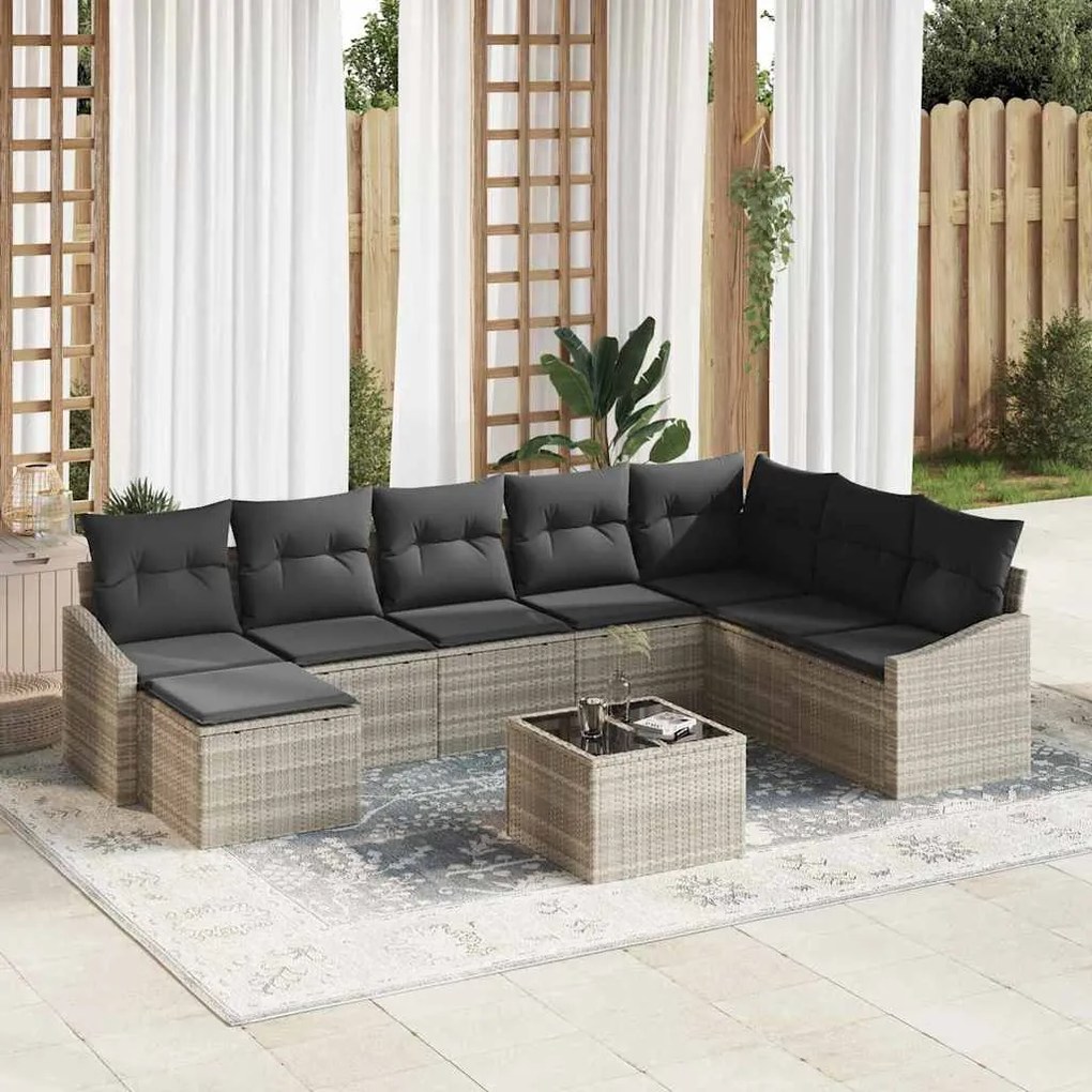 vidaXL Σέτ φαγητού για κήπο με μαξιλάρι 9 pcs Ανοιχτό γκρι