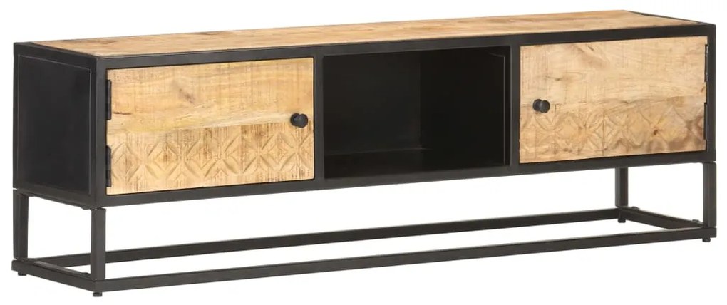 Έπιπλο TV με Σκαλιστή Πόρτα 130x30x40 εκ. Ακατέργ. Ξύλο Μάνγκο 320943