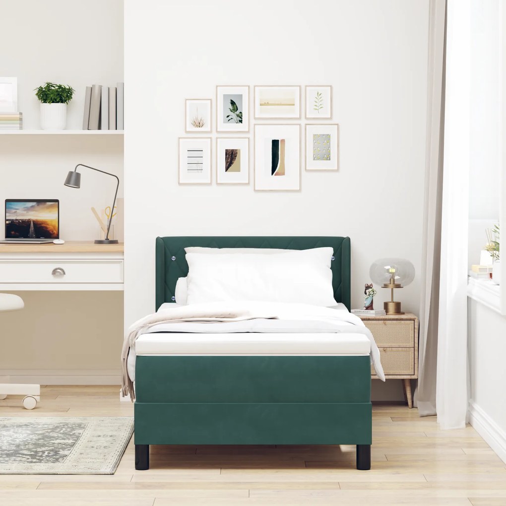 vidaXL κρεβάτι box spring με στρώμα σκούρο πράσινο 90x190 εκ. βελούδο