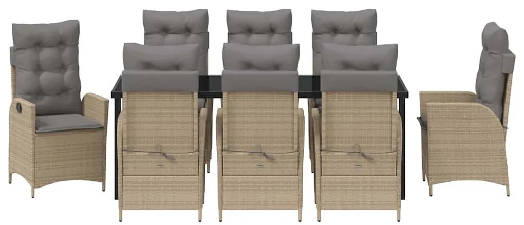 vidaXL Σέτ φαγητού για κήπο με μαξιλάρι 9 pcs Μπεζ συνθετικό ρατάν