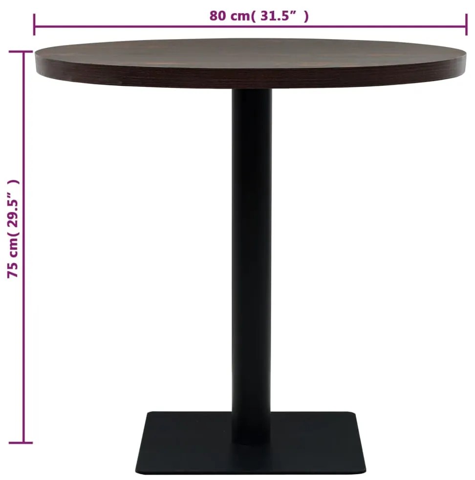 vidaXL Τραπέζι Bistro Στρογγυλό Σκούρο Σταχτί 80 x 75 εκ. MDF / Ατσάλι