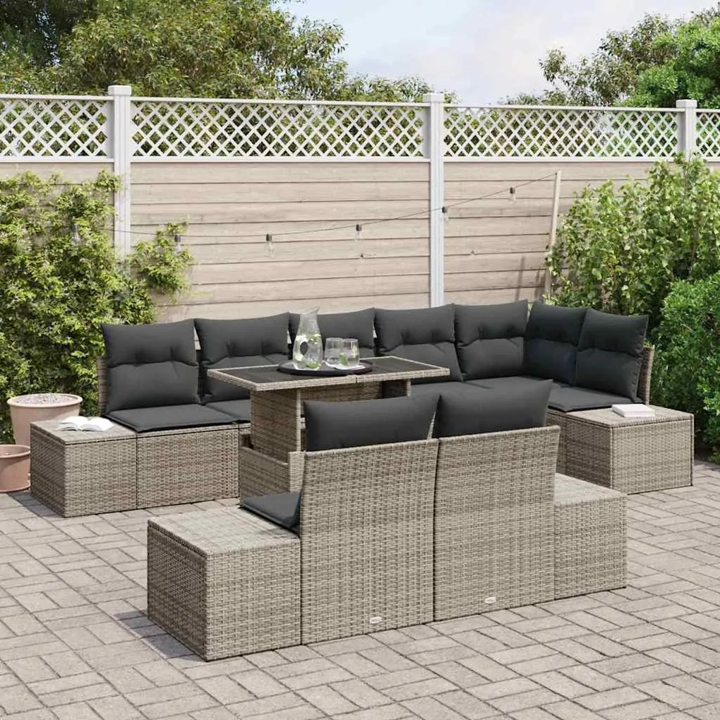 vidaXL Σετ Καναπέ Κήπου με μαξιλάρι 9 pcs Γκρι 100 x 55 x 73 εκ