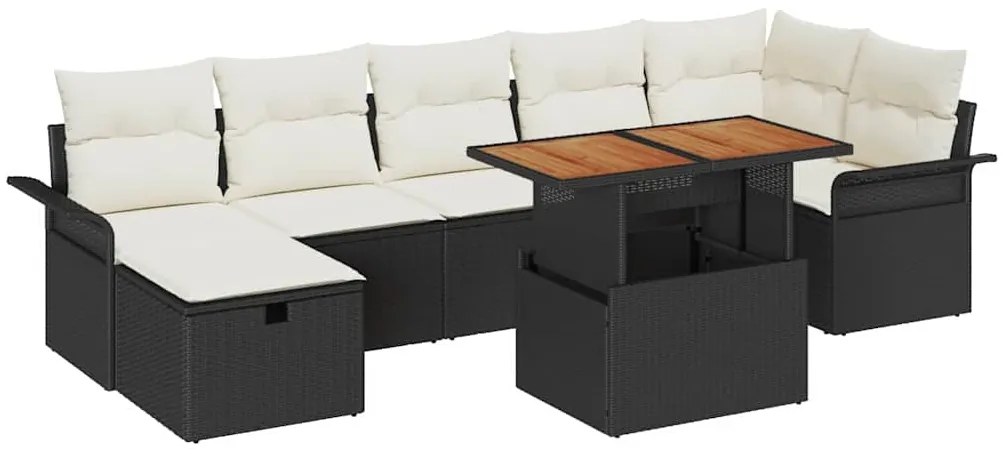 vidaXL Σετ Καναπέ Κήπου με μαξιλάρι 8 pcs Μαύρο Πολυ ράταν
