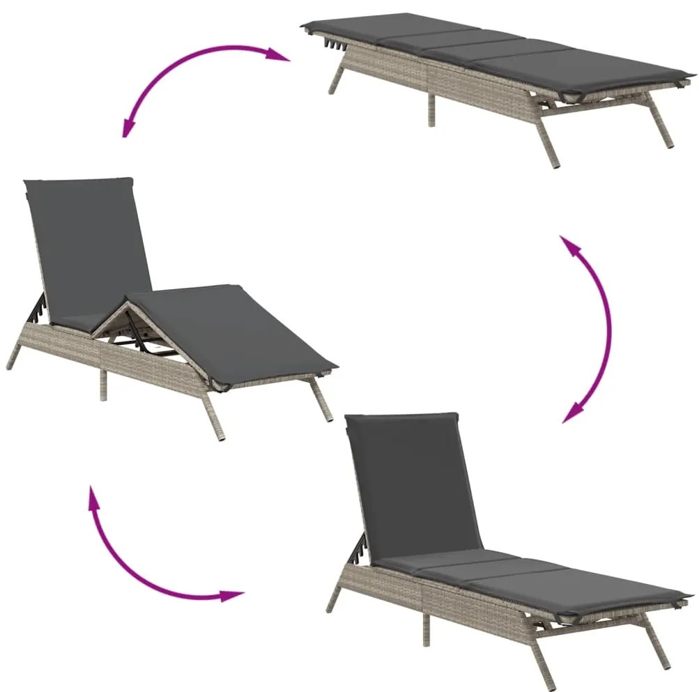 vidaXL Ξαπλώστρες 2 τεμ. Αν. Γκρι από Συνθετικό Ρατάν με Τραπέζι