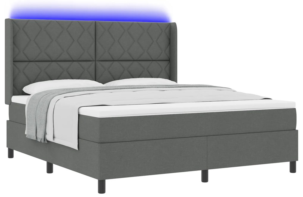 vidaXL κρεβάτι Box Spring με στρώμα & LED σε σκούρο γκρι 180x200 εκ υφασμάτινο