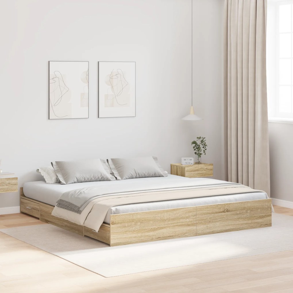 vidaXL Κρεβάτι με αποθηκευτικό χώρο Sonoma Δρυς 200 x 200 cm