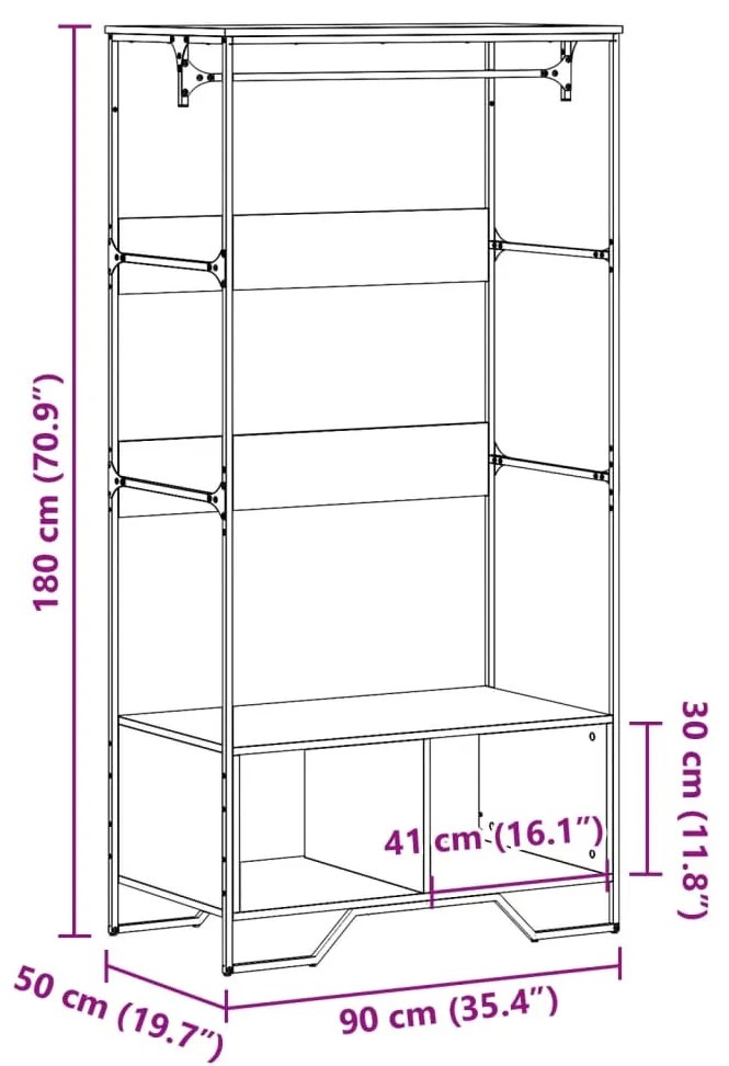 Ντουλάπα Γκρι Sonoma 90x50x180 εκ. από Επεξεργασμένο Ξύλο - Γκρι