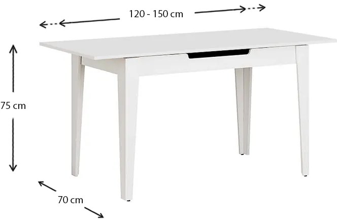 Τραπέζι Trendline Megapap επεκτεινόμενο χρώμα λευκό 120/150x70x75εκ.