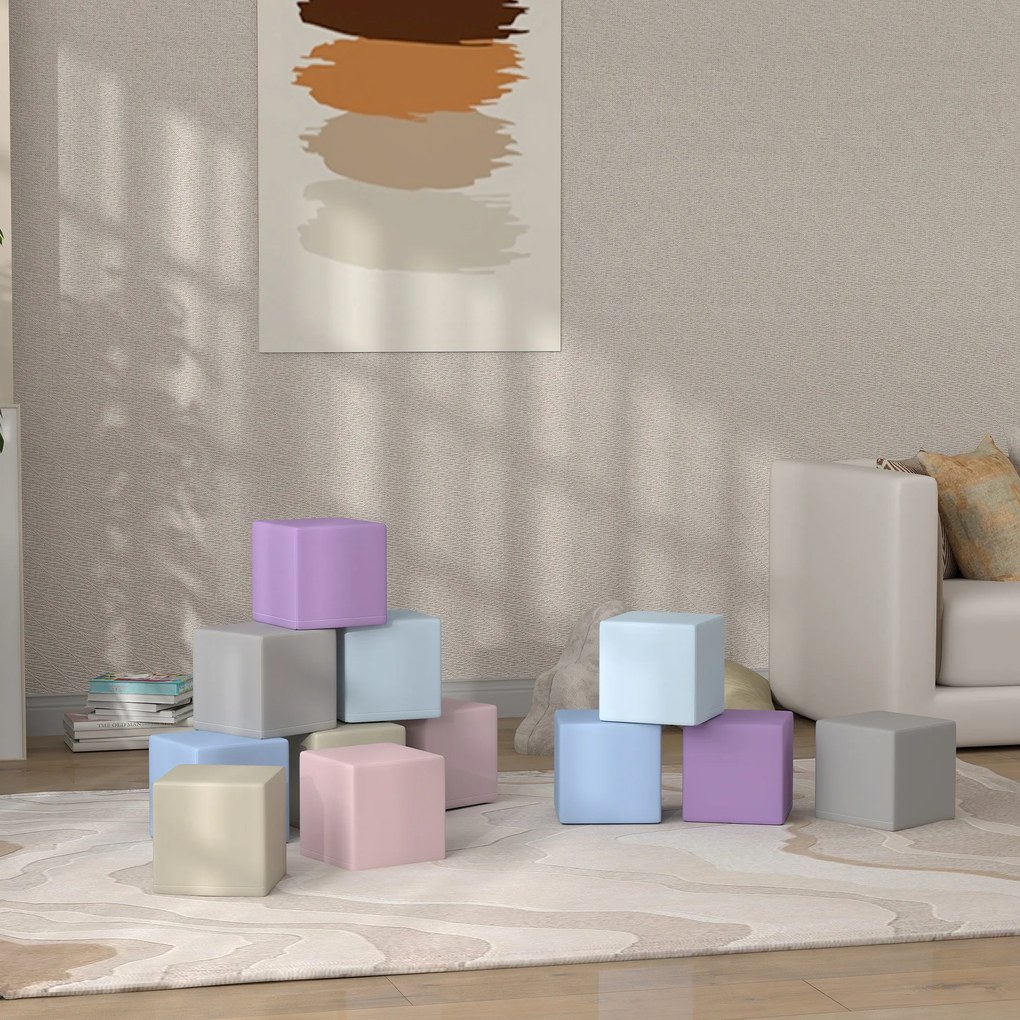 HOMCOM Μαλακά Τουβλάκια, 12 Κύβοι á 20 x 20 x 20 cm, Εύκολα στο Καθάρισμα, Ασφαλή για Παιδιά, για 1-3 ετών, Τεχνητό Δέρμα