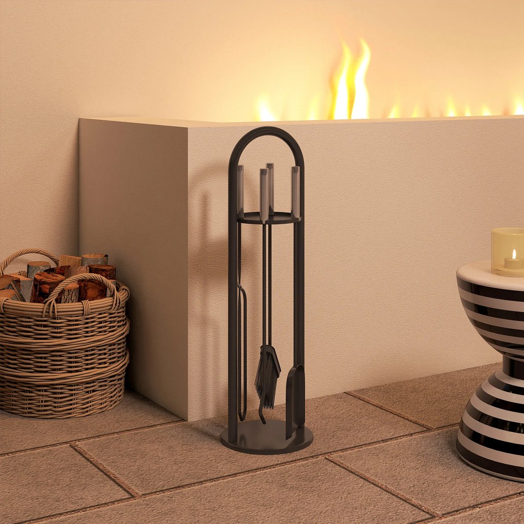 Σετ εργαλείων τζακιού Outsunny 5 τεμαχίων, αξεσουάρ τζακιού με σκούπα, φτυάρι, γάντζο, τσιμπίδα, βάση