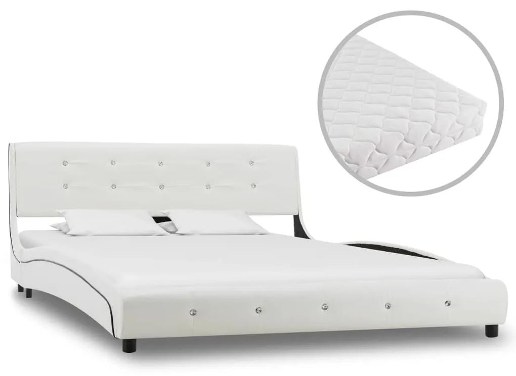 Κρεβάτι Λευκό 140 x 200 εκ. από Συνθετικό Δέρμα με Στρώμα