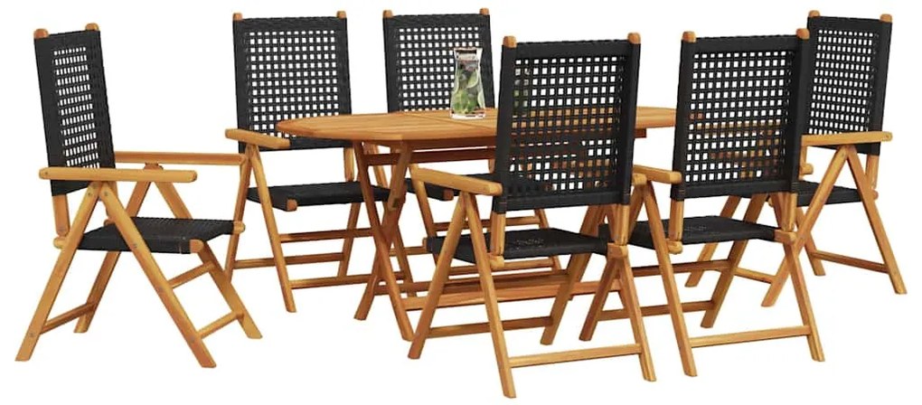 vidaXL Σέτ φαγητού για κήπο 7 pcs Μαύρο Στερεό Ξύλο Ακακίας