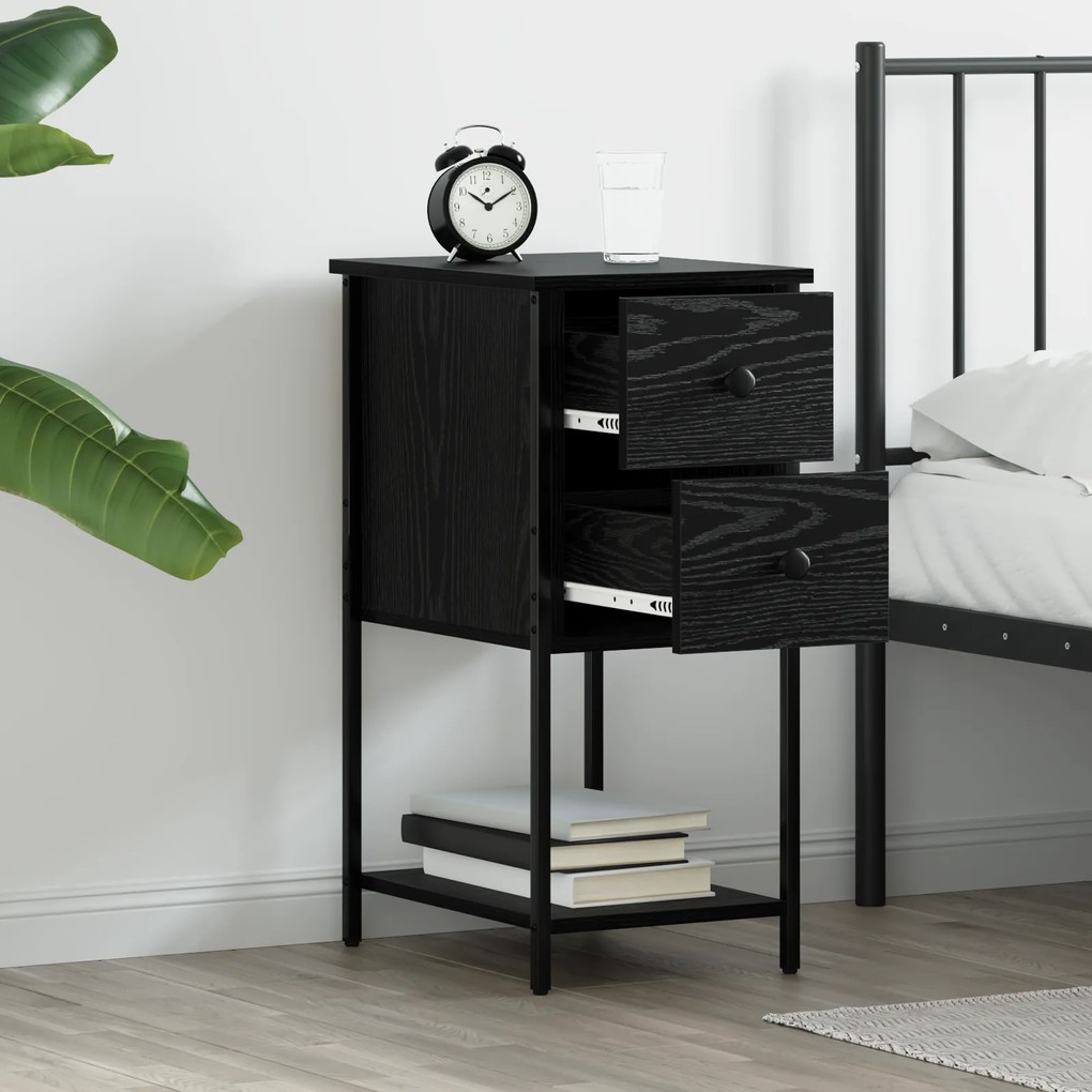 vidaXL Κομοδίνο με συρτάρι 2 pcs Μαύρη δρυς 32 x 42 x 70 εκ