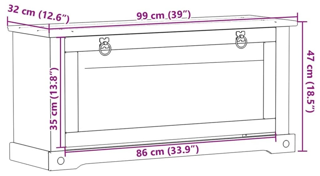 Παπουτσοθήκη Corona 99x32x47 εκ. από Μασίφ Ξύλο Πεύκου - Καφέ