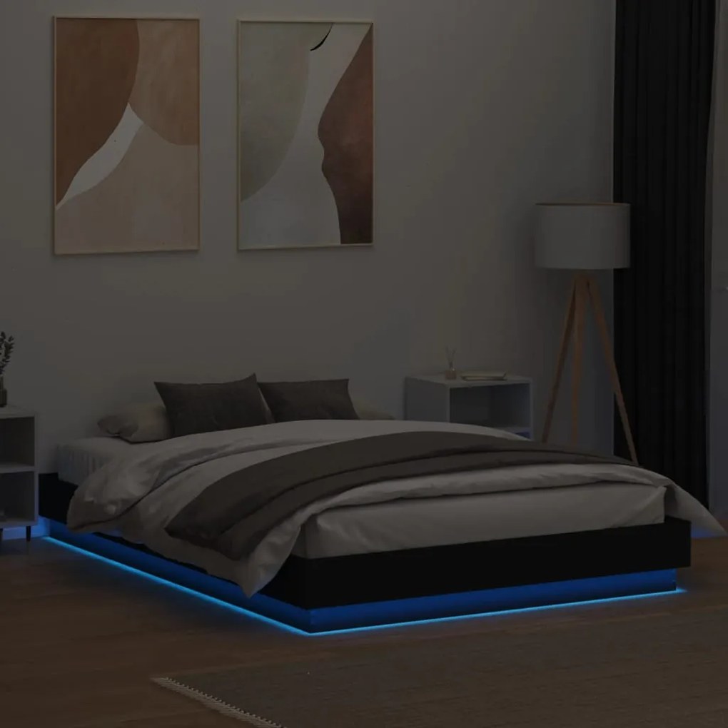 vidaXL Πλαίσιο Κρεβατιού με LED Μαύρο 150 x 200 εκ