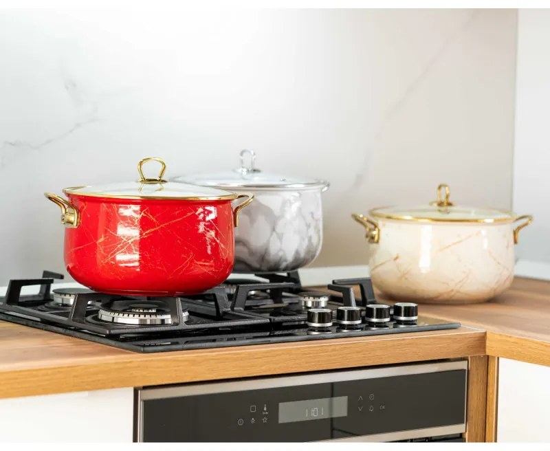 Κατσαρόλα Goldmann GM 8017-24R, 6.2L, 24x15cm, Εμαγιέ, Αντικολλητική επίστρωση, Επαγωγή, Κόκκινο