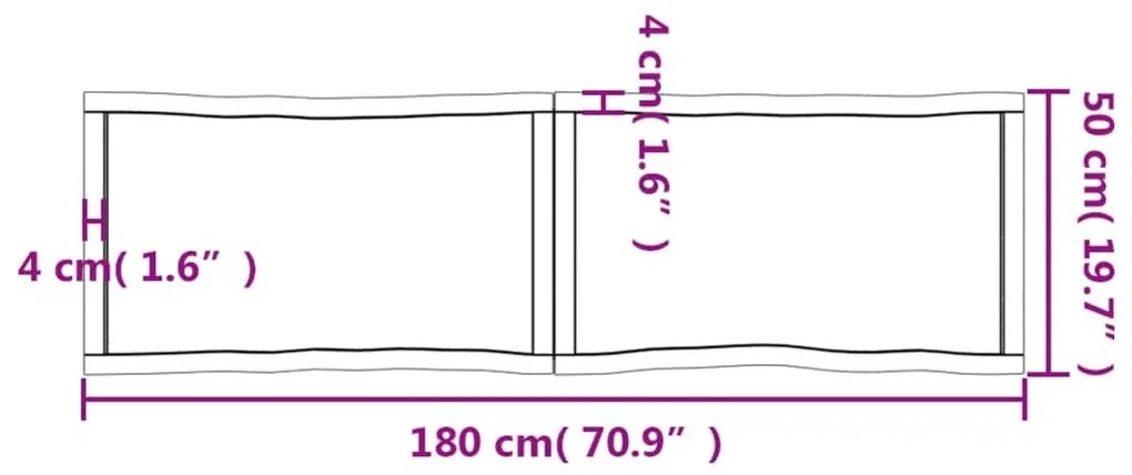 Επιφ Τραπεζιού Αν Καφέ 180x50x(2-6)εκ.Ακατέργ. Μασίφ Ξύλο Δρυός - Καφέ