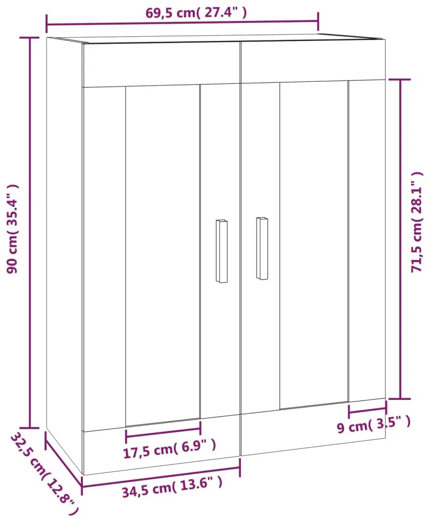 Ντουλάπι Τοίχου Μαύρη 69,5x32,5x90 εκ. από Επεξεργασμένο Ξύλο - Μαύρο