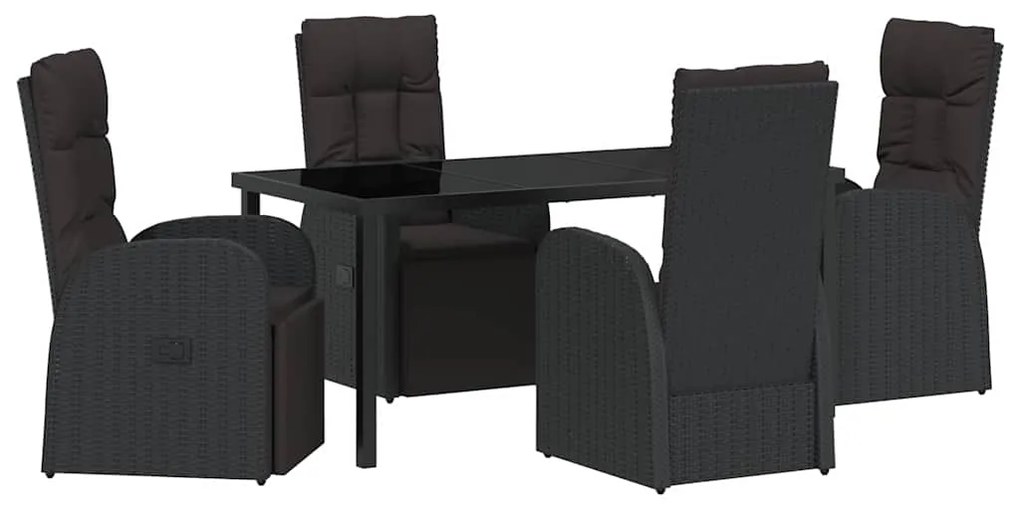 vidaXL Σέτ φαγητού για κήπο με μαξιλάρι 5 pcs Μαύρο συνθετικό ρατάν