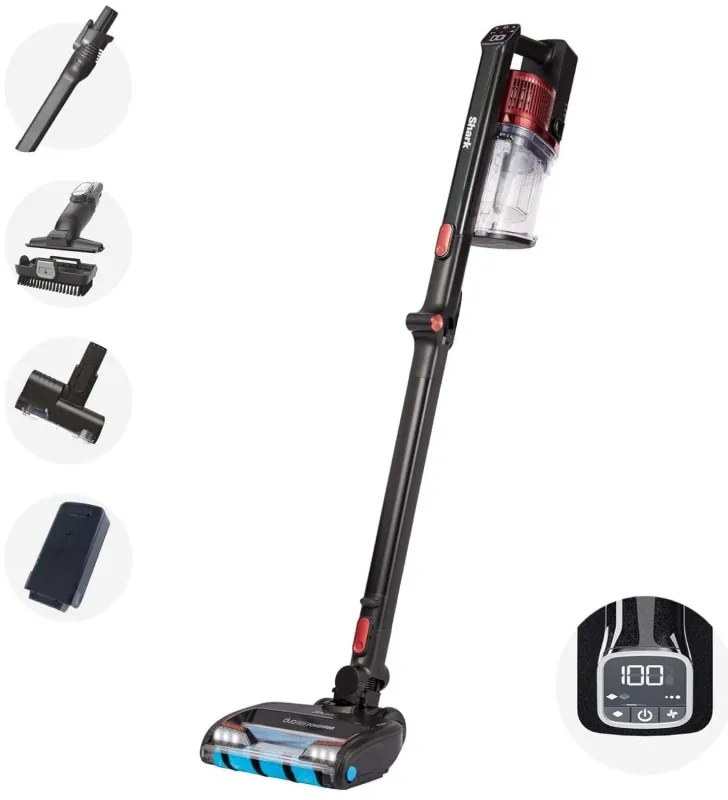 Σκούπα όρθια Ninja IZ300EUT, 309W, 0,7 l, 3 ταχύτητες, αυτονομία έως 60 λεπτά, HEPA, LED Smart display, φωτεινή ένδειξη βούρτσας, Μαύρο/κόκκινο