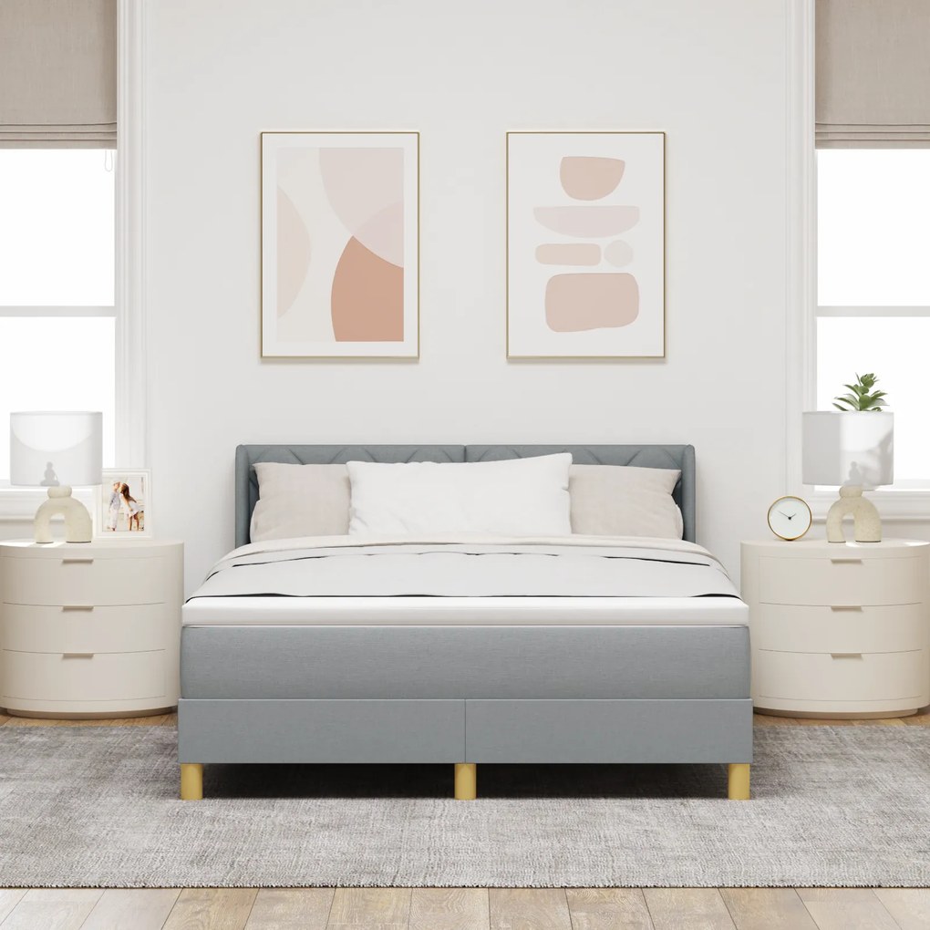 vidaXL Κρεβάτι Box Spring με στρώμα σε ανοιχτό γκρι, 140 x 200 cm, από ύφασμα.