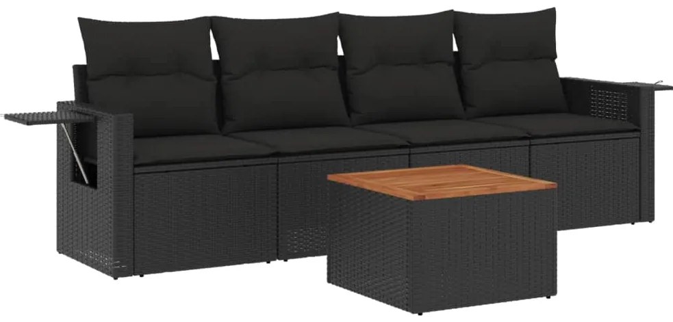 vidaXL Σετ Καναπέ Κήπου 5 Τεμαχίων Μαύρο Συνθετικό Ρατάν με Μαξιλάρια