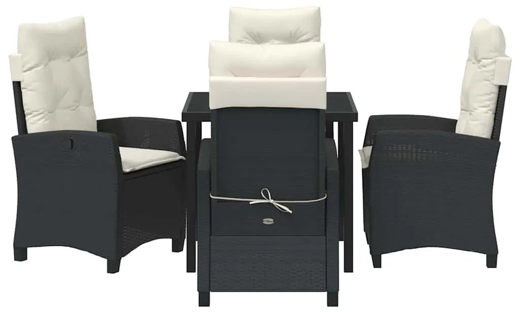 vidaXL Σέτ φαγητού για κήπο με μαξιλάρι 5 pcs Μαύρο συνθετικό ρατάν