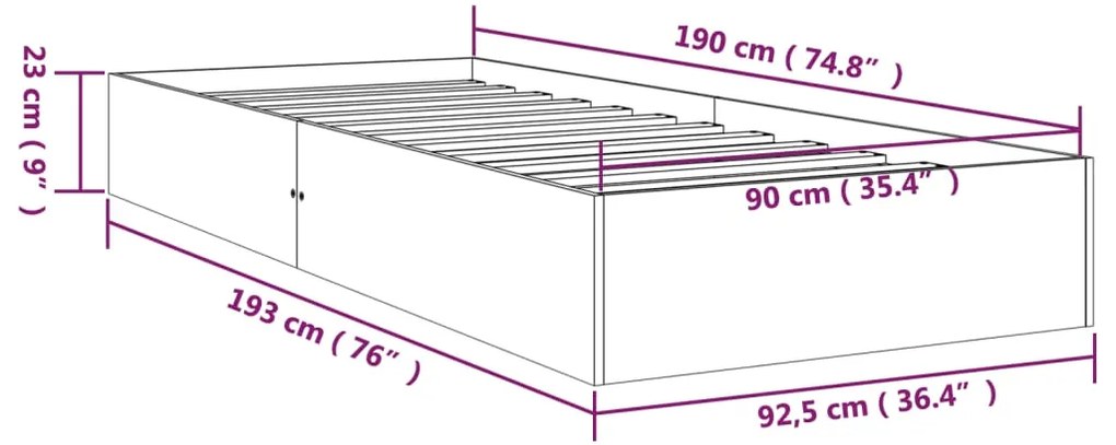 Πλαίσιο Κρεβατιού Λευκό 90 x 190 εκ. Μασίφ Ξύλο Single - Λευκό