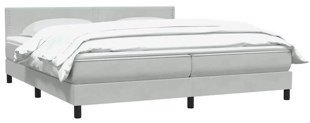 Κρεβάτι Boxspring με Στρώμα Ανοιχτό Γκρι 180x210 εκ. Βελούδινο - Γκρι