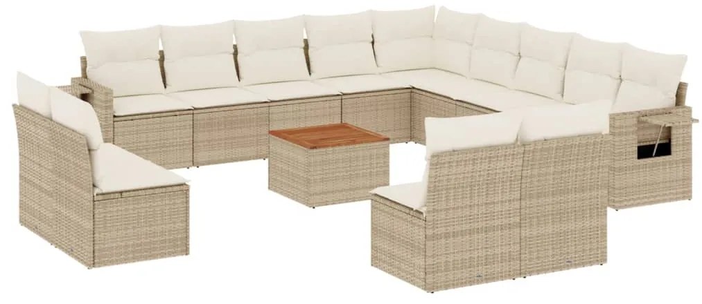 vidaXL Σαλόνι Κήπου Σετ 14 Τεμαχίων με Μαξιλάρια Μπεζ Συνθετικό Ρατάν