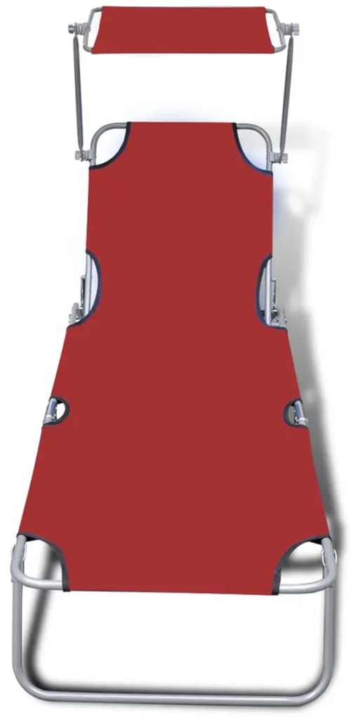vidaXL Ξαπλώστρα Πτυσσόμενη Κόκκινη από Ατσάλι/Ύφασμα με Σκίαστρο