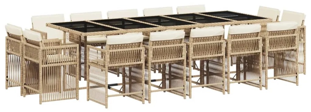 vidaXL Σετ Τραπεζαρίας Κήπου 15 τεμ. Μπεζ Συνθετικό Ρατάν με Μαξιλάρια