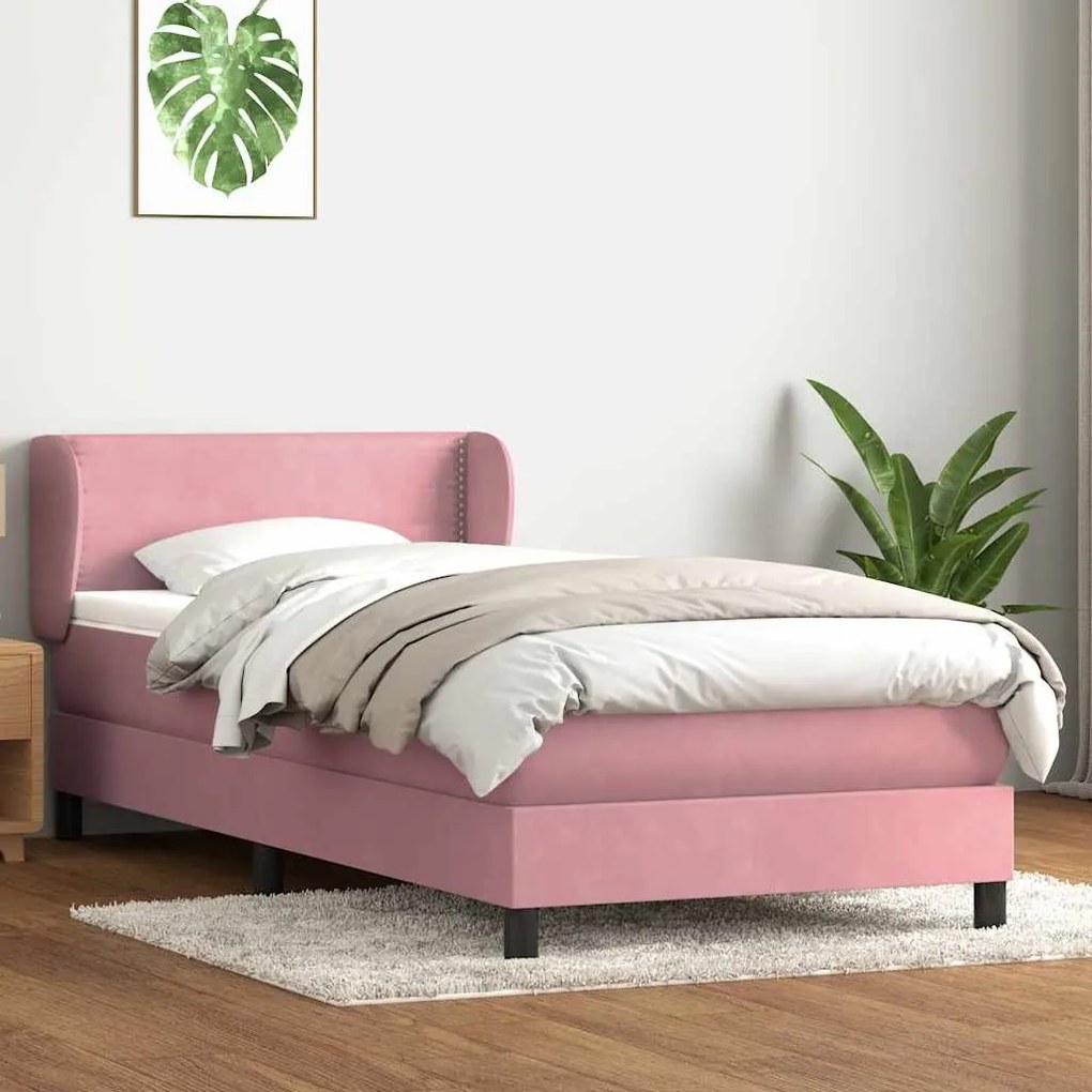 vidaXL Κρεβάτι Boxspring με Στρώμα Ροζ 80x220 εκ. Βελούδινο