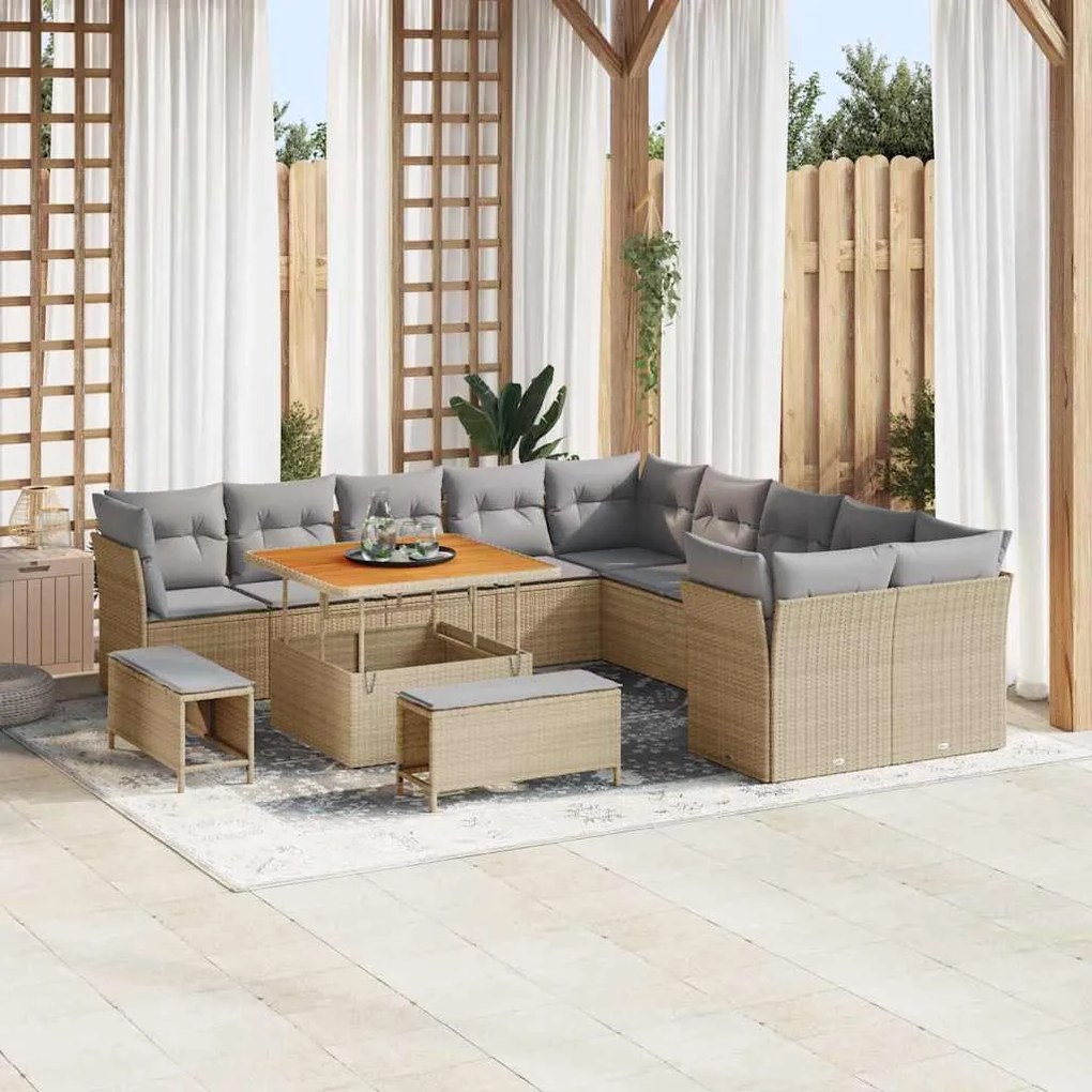 vidaXL Σετ Καναπέ Κήπου 13 pcs Μπεζ συνθετικό ρατάν