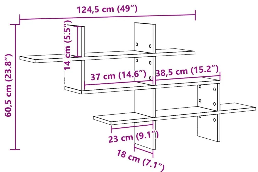 Ράφι Τοίχου Λευκό 124,5x18x60,5 εκ. από Επεξεργασμένο Ξύλο - Λευκό