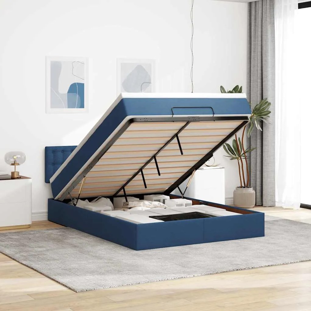vidaXL Οθωμανικό κρεβάτι με στρώμα μπλε 140x190cm ύφασμα