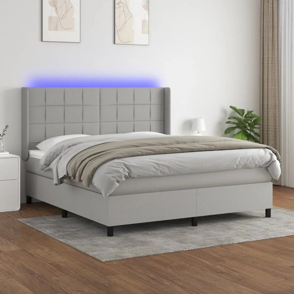 vidaXL Κρεβάτι Boxspring με Στρώμα & LED Αν.Γκρι 160x200εκ. Υφασμάτινο