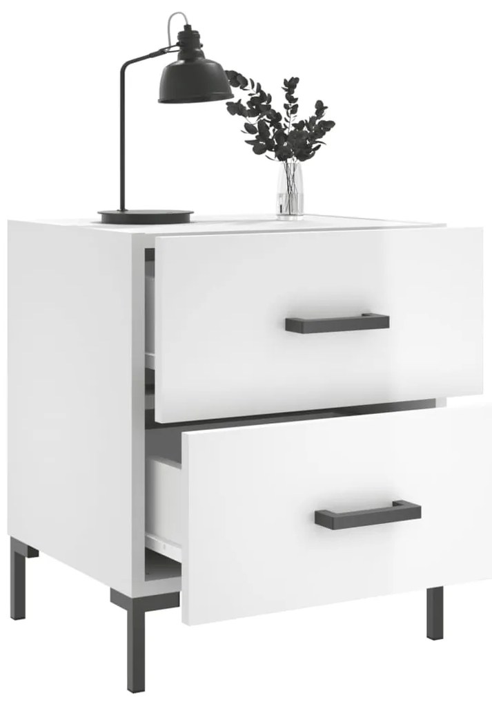 vidaXL Κομοδίνα 2 τεμ Γυαλ. Λευκό 40 x 35 x 47,5 εκ. από Επεξεργ. Ξύλο