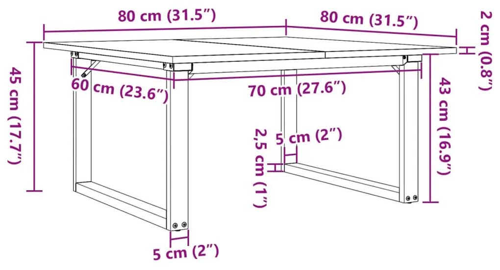 Τραπεζάκι Σαλονιού Πλαίσιο Ο 80x80x45εκ Μασίφ Πεύκο/Χυτοσίδηρος - Καφέ